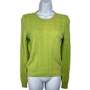 Vintage Ralph Lauren Black Label Cashmere Sweater Cable Knit Slim Med Lime Green